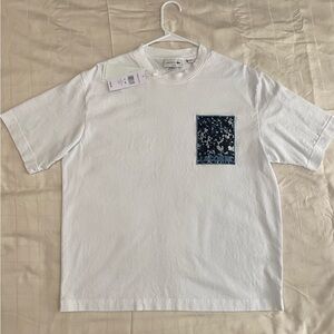 Lacoste White Tee with Blue Pattern